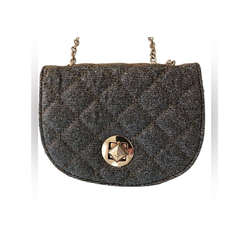 LONG CHAIN CROSSBODY GOLD GLITTER SHOULDER BAG Purse Evening Occasion Bag